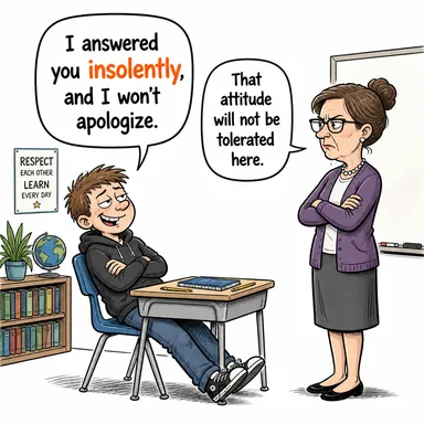 insolently (küstahça, saygısızca, yüzsüzce) karikatürü — diyalogla bağlam içinde öğren