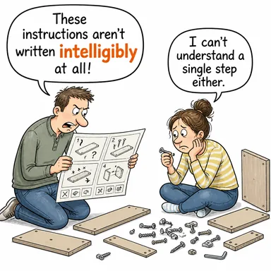 intelligibly (anlaşılır biçimde, açıkça) karikatürü — diyalogla bağlam içinde öğren