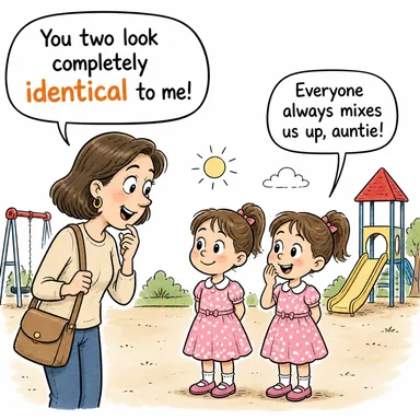 identical (özdeş, aynı, farksız) karikatürü — diyalogla bağlam içinde öğren
