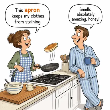 apron (önlük, (havalimanı) apron) karikatürü — diyalogla bağlam içinde öğren