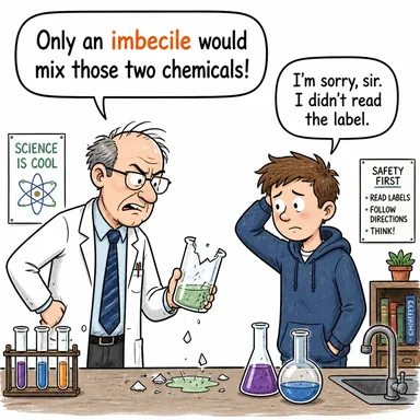 imbecile (geri zekalı, aptal, budala) karikatürü — diyalogla bağlam içinde öğren
