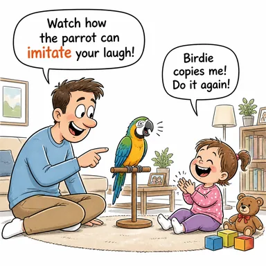 imitate (taklit etmek, öykünmek) karikatürü — diyalogla bağlam içinde öğren