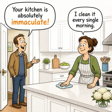 immaculate (kusursuz, tertemiz, lekesiz) karikatürü — diyalogla bağlam içinde öğren