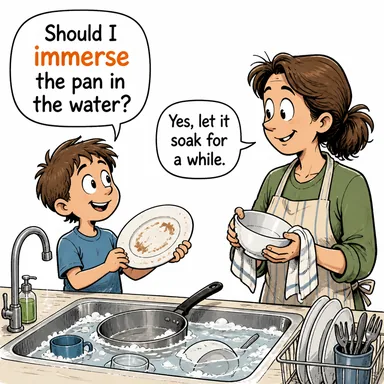 immerse (daldırmak, batırmak; (mec.) kendini kaptırmak/vermek) karikatürü — diyalogla bağlam içinde öğren