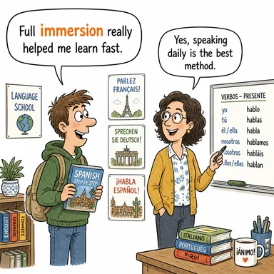 immersion (dalma, batırma, (bir konuya) yoğunlaşma) karikatürü — diyalogla bağlam içinde öğren