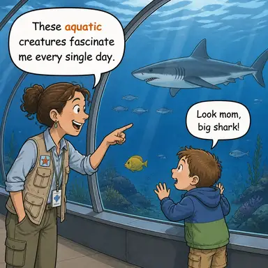 aquatic (suda yaşayan, sucul) karikatürü — diyalogla bağlam içinde öğren