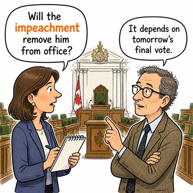 impeachment (suçlama, itham (devlet görevlisi)) karikatürü — diyalogla bağlam içinde öğren