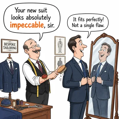 impeccable (kusursuz, hatasız, mükemmel) karikatürü — diyalogla bağlam içinde öğren