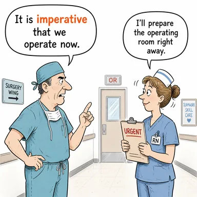 imperative (zorunlu, mecburi, hayati önem taşıyan) karikatürü — diyalogla bağlam içinde öğren
