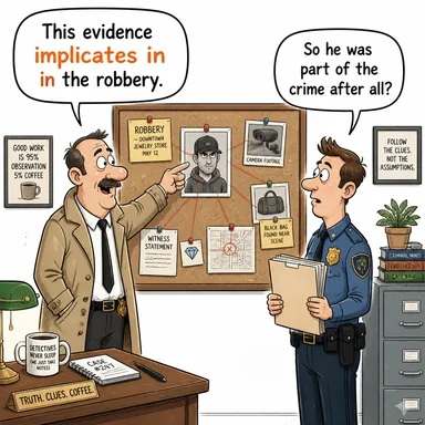 implicate in (bulaştırmak, (suça) karıştırmak, ilişkilendirmek) karikatürü — diyalogla bağlam içinde öğren