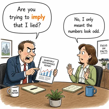 imply (ima etmek, kastetmek; gerektirmek) karikatürü — diyalogla bağlam içinde öğren