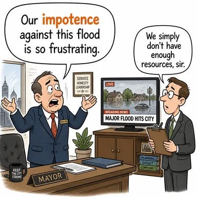 impotence (güçsüzlük, iktidarsızlık, acizlik) karikatürü — diyalogla bağlam içinde öğren