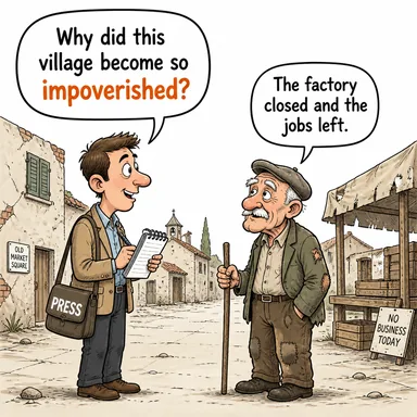 impoverished (yoksullaşmış, fakir düşmüş; (toprak) verimsizleşmiş) karikatürü — diyalogla bağlam içinde öğren