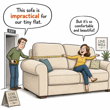 impractical (kullanışsız, pratik olmayan, uygulanamaz) karikatürü — diyalogla bağlam içinde öğren