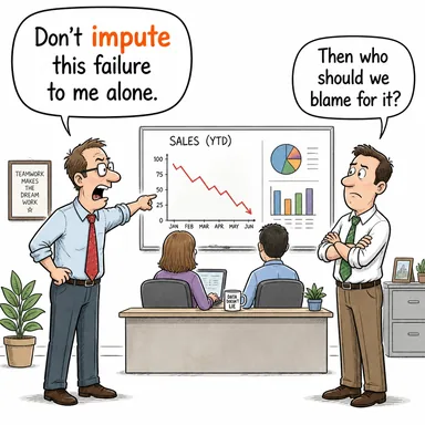 impute (atfetmek, yüklemek (genelde suç/kusur)) karikatürü — diyalogla bağlam içinde öğren