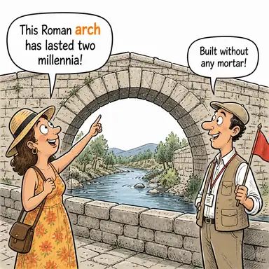 arch (kemer, yay; kavis çizmek) karikatürü — diyalogla bağlam içinde öğren