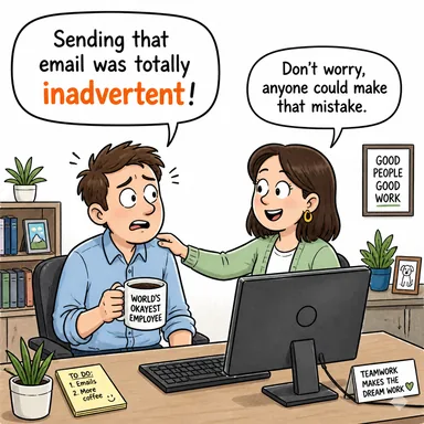 inadvertent (kasıtsız, istemeyerek yapılan, kazara) karikatürü — diyalogla bağlam içinde öğren