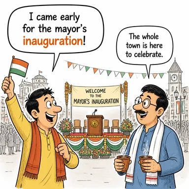 inauguration (açılış töreni, yemin töreni (başkanlık), göreve başlama) karikatürü — diyalogla bağlam içinde öğren