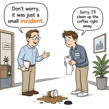 incident (olay, vaka, hadise) karikatürü — diyalogla bağlam içinde öğren