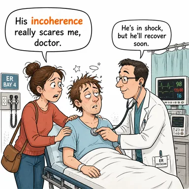incoherence (tutarsızlık, insicamsızlık, kopukluk) karikatürü — diyalogla bağlam içinde öğren