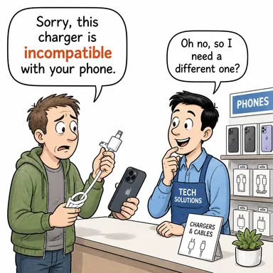 incompatible (uyumsuz, bağdaşmaz) karikatürü — diyalogla bağlam içinde öğren
