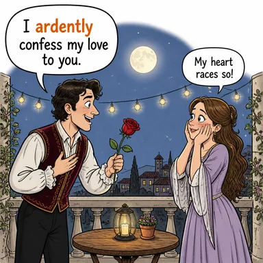 ardently (coşkuyla, ateşli bir şekilde, şevkle) karikatürü — diyalogla bağlam içinde öğren