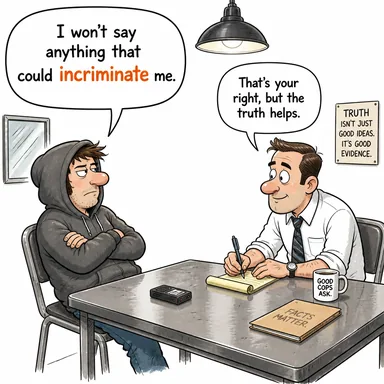 incriminate (suçlamak, suça ortak etmek, ele vermek) karikatürü — diyalogla bağlam içinde öğren