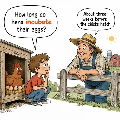 incubate (kuluçkaya yatmak, (hastalık) kuluçka devresinde olmak, (fikir) geliştirmek) karikatürü — diyalogla bağlam içinde öğren
