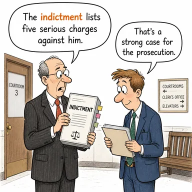 indictment (iddianame, resmi suçlama, (kötü bir şeyin) göstergesi) karikatürü — diyalogla bağlam içinde öğren