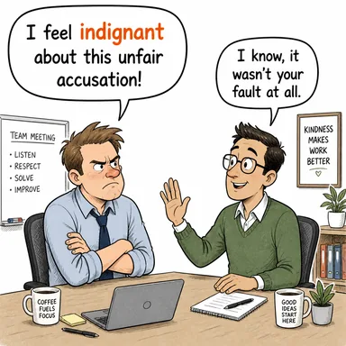 indignant (içerlemiş, kızgın, (haksızlığa) öfkelenmiş) karikatürü — diyalogla bağlam içinde öğren