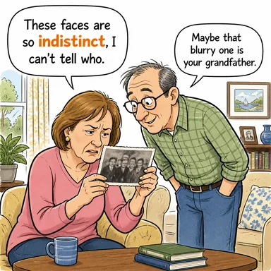 indistinct (belirsiz, seçilemeyen, bulanık) karikatürü — diyalogla bağlam içinde öğren