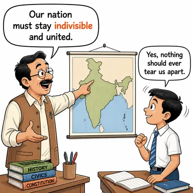 indivisible (bölünemez, ayrılmaz) karikatürü — diyalogla bağlam içinde öğren