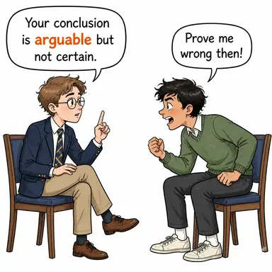 arguable (tartışılabilir, (savunulabilir) kuşkulu) karikatürü — diyalogla bağlam içinde öğren