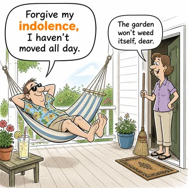 indolence (tembellik, uyuşukluk, üşengeçlik) karikatürü — diyalogla bağlam içinde öğren