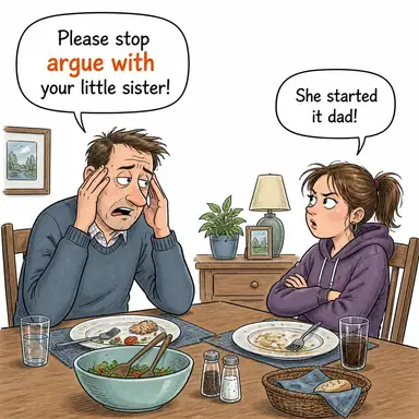 argue with (tartışmak, ağız kavgası etmek) karikatürü — diyalogla bağlam içinde öğren
