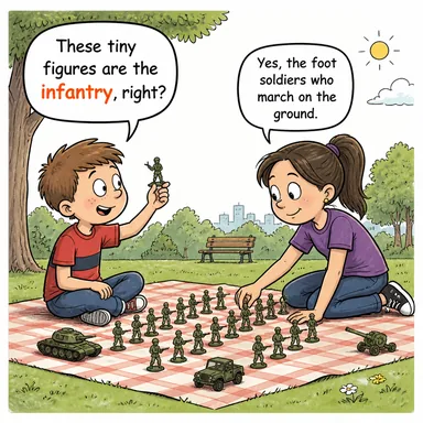 infantry (piyade, yaya asker) karikatürü — diyalogla bağlam içinde öğren