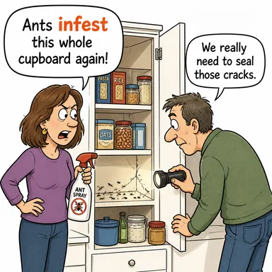 infest (istila etmek, (böcek/fare) sarmak, bürümek) karikatürü — diyalogla bağlam içinde öğren