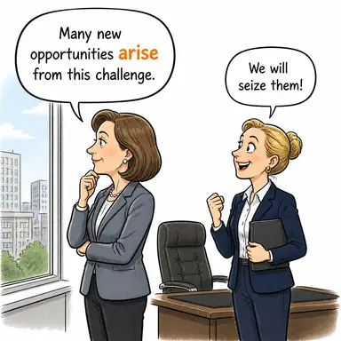 arise (ortaya çıkmak, meydana gelmek, kaynaklanmak) karikatürü — diyalogla bağlam içinde öğren