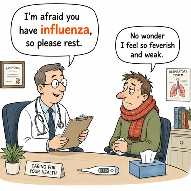 influenza (grip, paçavra hastalığı) karikatürü — diyalogla bağlam içinde öğren
