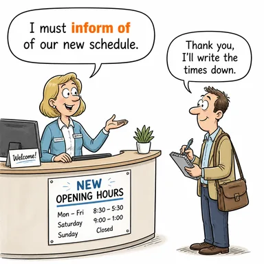 inform of (haberdar etmek, bildirmek, bilgi vermek) karikatürü — diyalogla bağlam içinde öğren