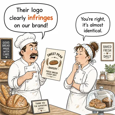 infringe (ihlal etmek, çiğnemek (kuralı/hakkı)) karikatürü — diyalogla bağlam içinde öğren