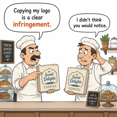 infringement (ihlal, (hak) çiğneme, tecavüz) karikatürü — diyalogla bağlam içinde öğren