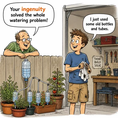 ingenuity (yaratıcılık, hüner, kıvrak zeka) karikatürü — diyalogla bağlam içinde öğren