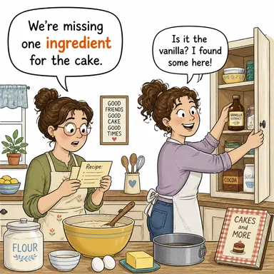 ingredient (malzeme, içerik, bileşen, unsur) karikatürü — diyalogla bağlam içinde öğren