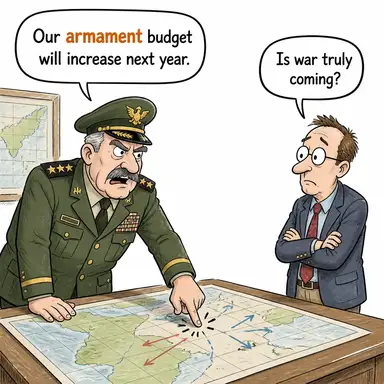armament (silahlanma, askeri teçhizat) karikatürü — diyalogla bağlam içinde öğren