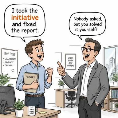 initiative (girişim, inisiyatif, öncelik) karikatürü — diyalogla bağlam içinde öğren
