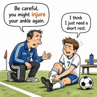 injure (yaralamak, incitmek, zarar vermek) karikatürü — diyalogla bağlam içinde öğren