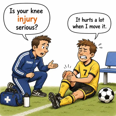 injury (yaralanma, hasar, sakatlık) karikatürü — diyalogla bağlam içinde öğren
