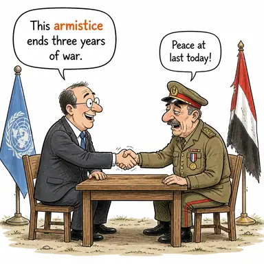 armistice (ateşkes, mütareke) karikatürü — diyalogla bağlam içinde öğren