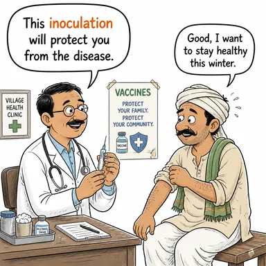 inoculation (aşılama, aşı) karikatürü — diyalogla bağlam içinde öğren